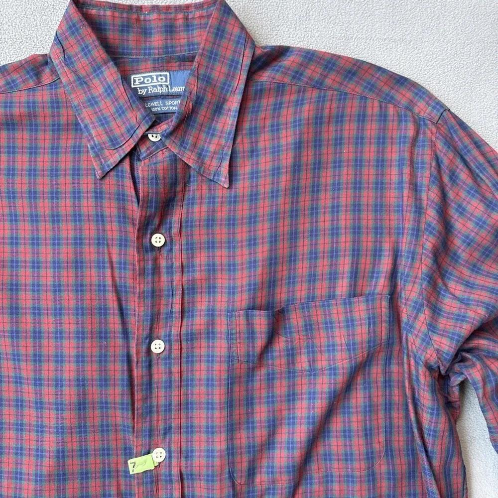 Polo Ralph Lauren Shirt Mens Medium Red Tartan Plaid Lowell Sport Sleeved Cotton